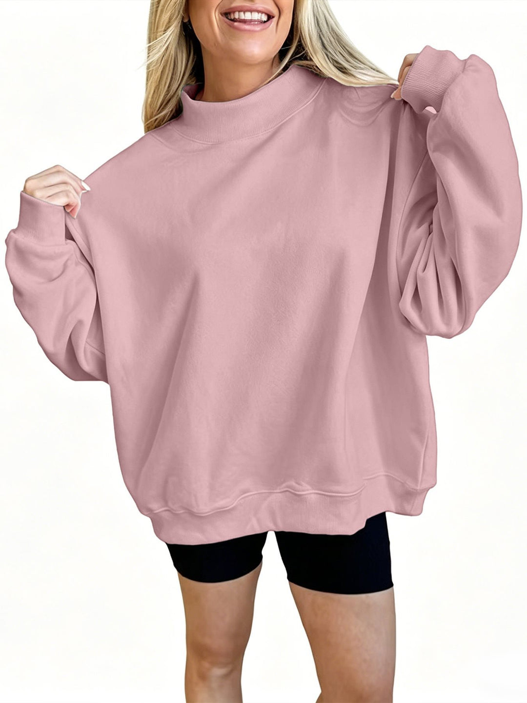 Damen Oversize Sweatshirt mit Stehkragen und Ballonärmeln Shop Nory