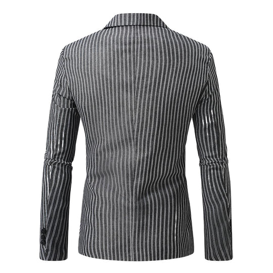 Herren gestreiftes Slim-Fit Sakko mit schmalem Revers und Single-Button Shop Nory