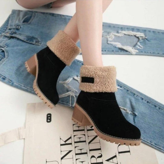 Damen Kurzschaft-Stiefelette mit Teddyfutter, Blockabsatz und Profilsohle Shop Nory