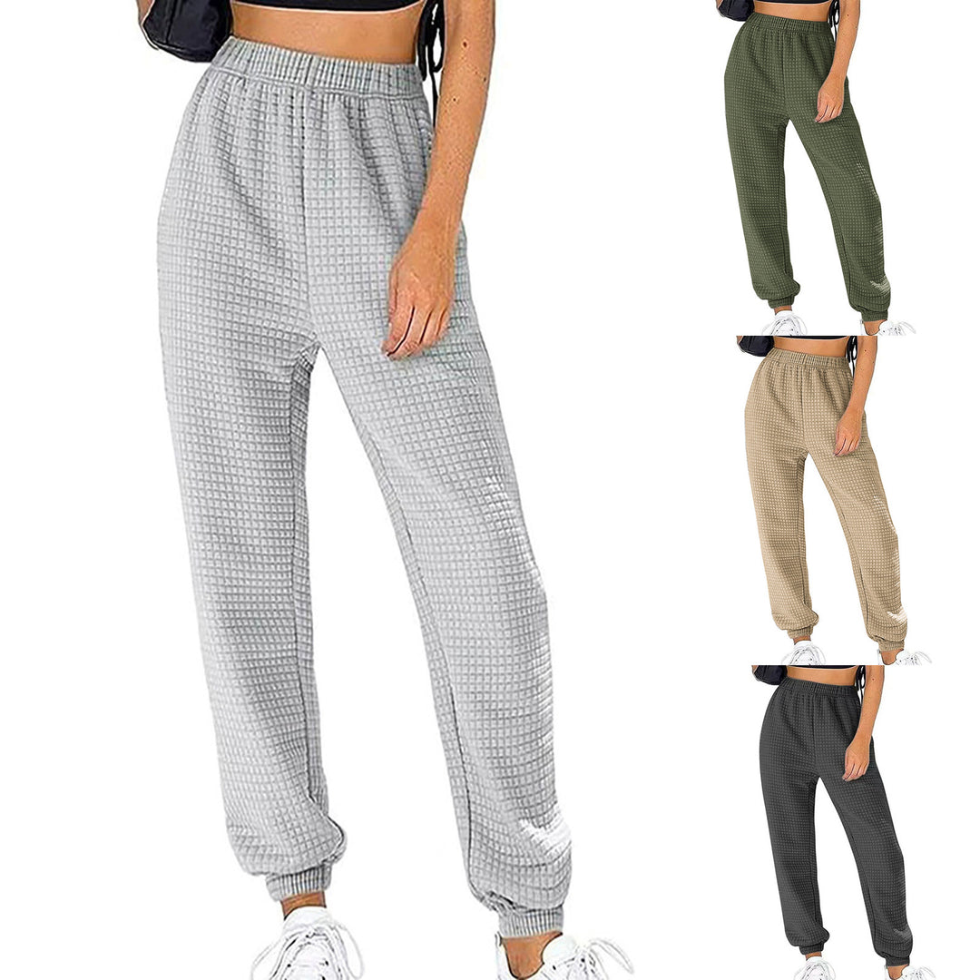 Damen Waffelstrick-Jogginghose mit hoher Taille und elastischen Bündchen Shop Nory