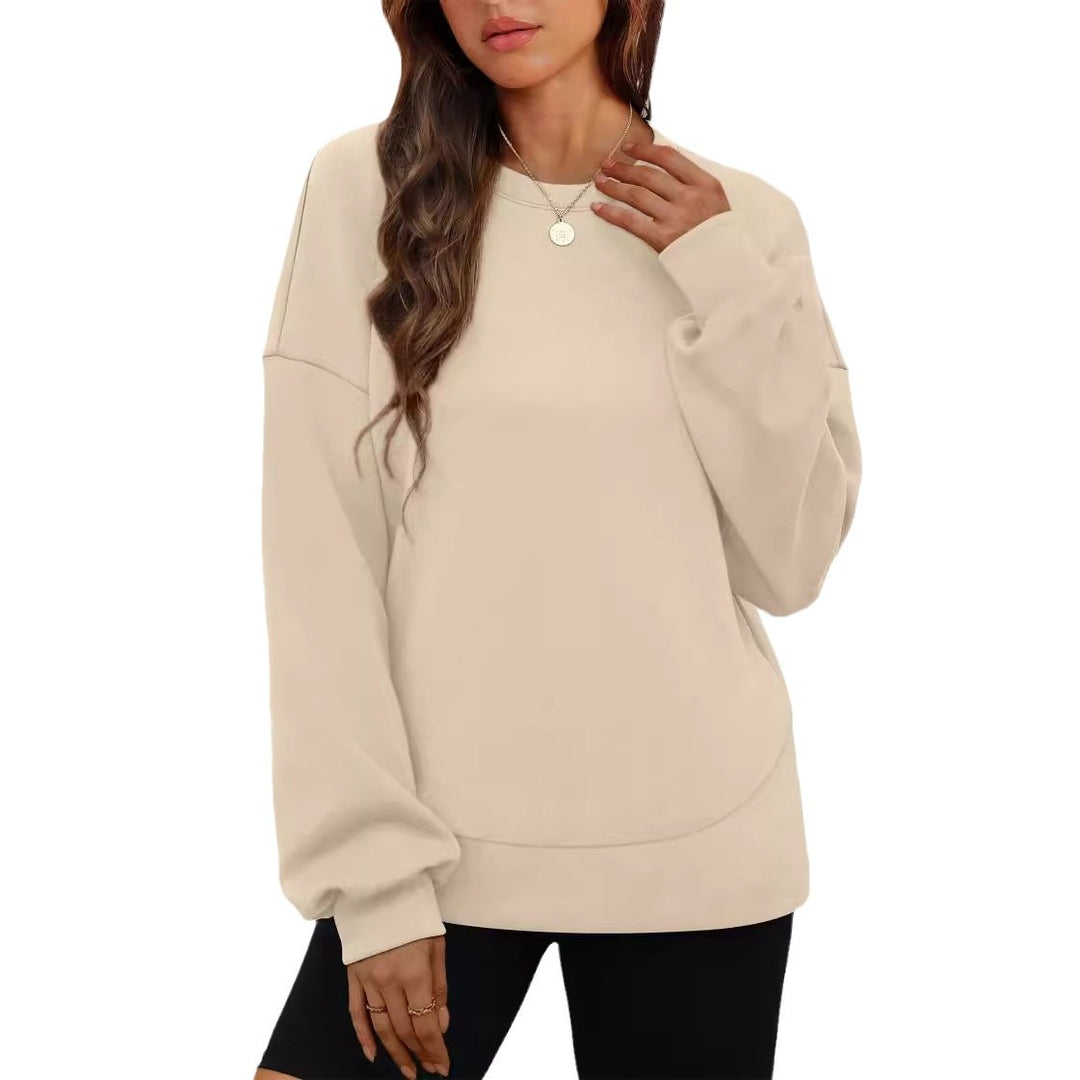 Damen nan lässiges Oversize Rundhals-Sweatshirt mit überschnittener Schulter gerundetem Saum und weichem Innenfutter Shop Nory