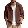 Herren nan leichtes Kapuzenhemdjacke aus Leinenoptik mit durchgehender Knopfleiste