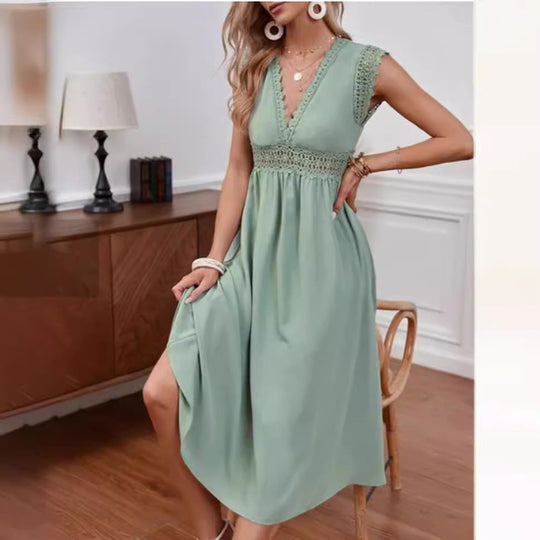 Damen Kleid mit Spitzendetails und lockerer Passform