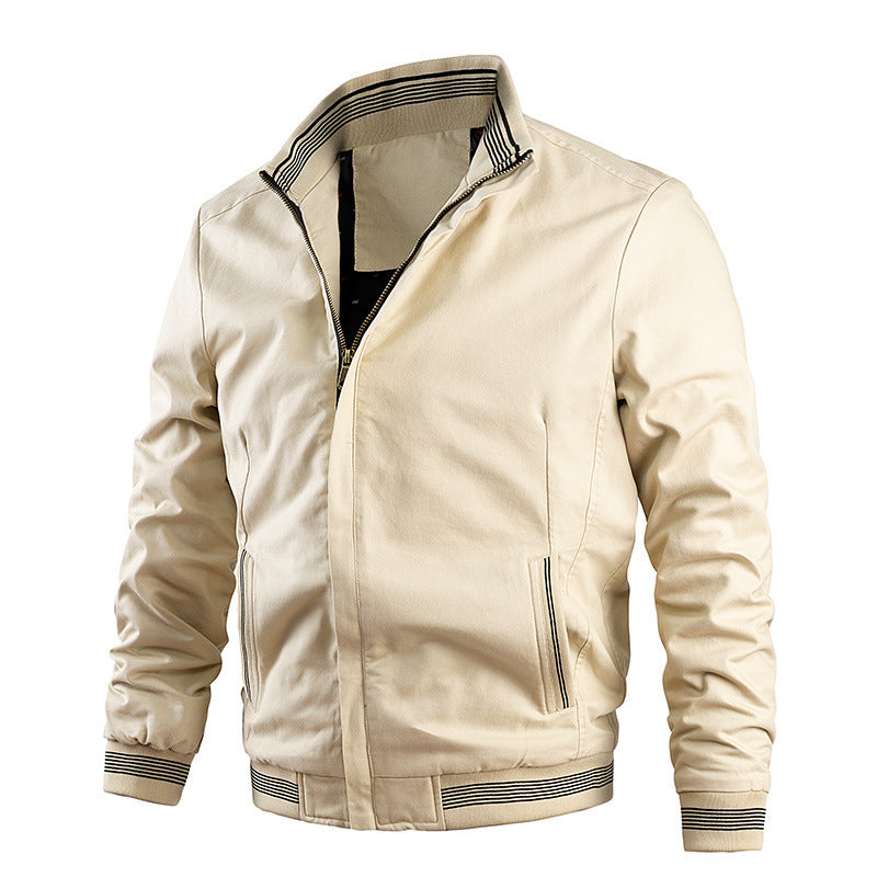 Herren leichter Canvas-Bomber im Retro-Pilotencut mit gestreiften Rippbündchen und verdeckter Reißverschluss Shop Nory