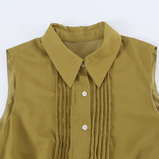 Damen Ärmelloses Hemdblusenkleid mit Kellerfalten, durchgehender Knopfleiste und Taillengürtel Shop Nory