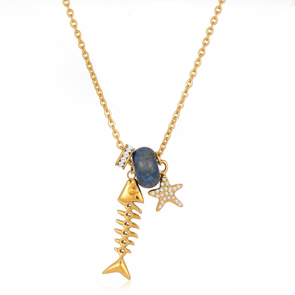 Damen Halskette mit maritimem Fisch- und Sternmotiv aus hypoallergenem Edelstahl Shop Nory