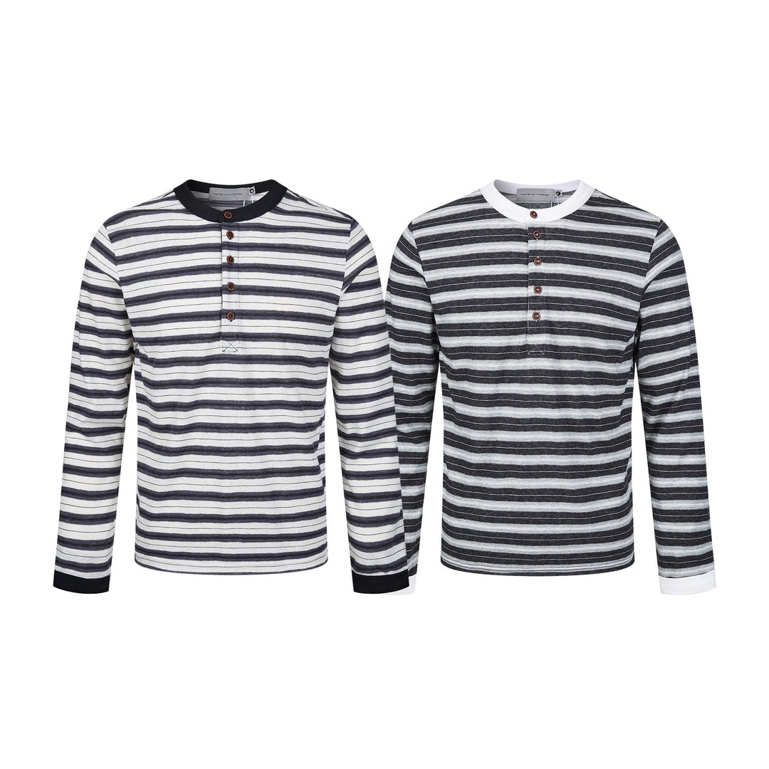 Herren Langarm-Henleyshirt mit gestreifter Struktur und Kontrastkragen Shop Nory