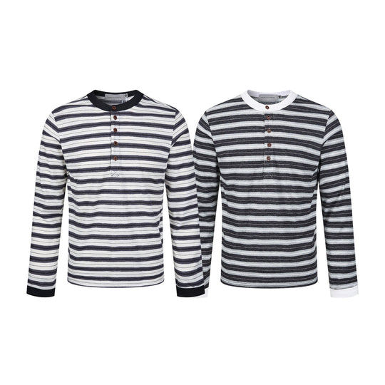 Herren Langarm-Henleyshirt mit gestreifter Struktur und Kontrastkragen Shop Nory