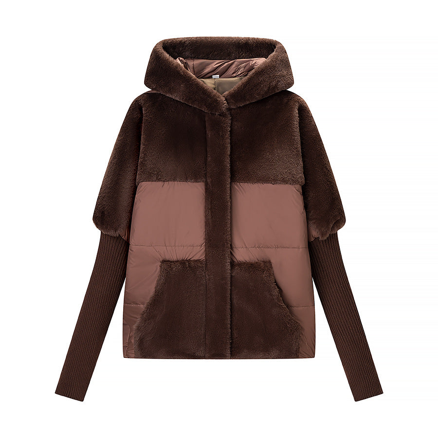 Damen Kurz geschnittene gesteppte Kapuzenjacke mit voluminösem Webpelzbesatz und Oversize‑Silhouette Shop Nory