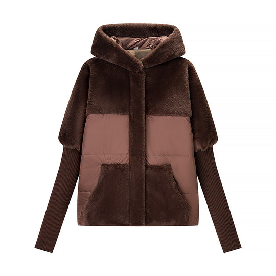 Damen Kurz geschnittene gesteppte Kapuzenjacke mit voluminösem Webpelzbesatz und Oversize‑Silhouette Shop Nory