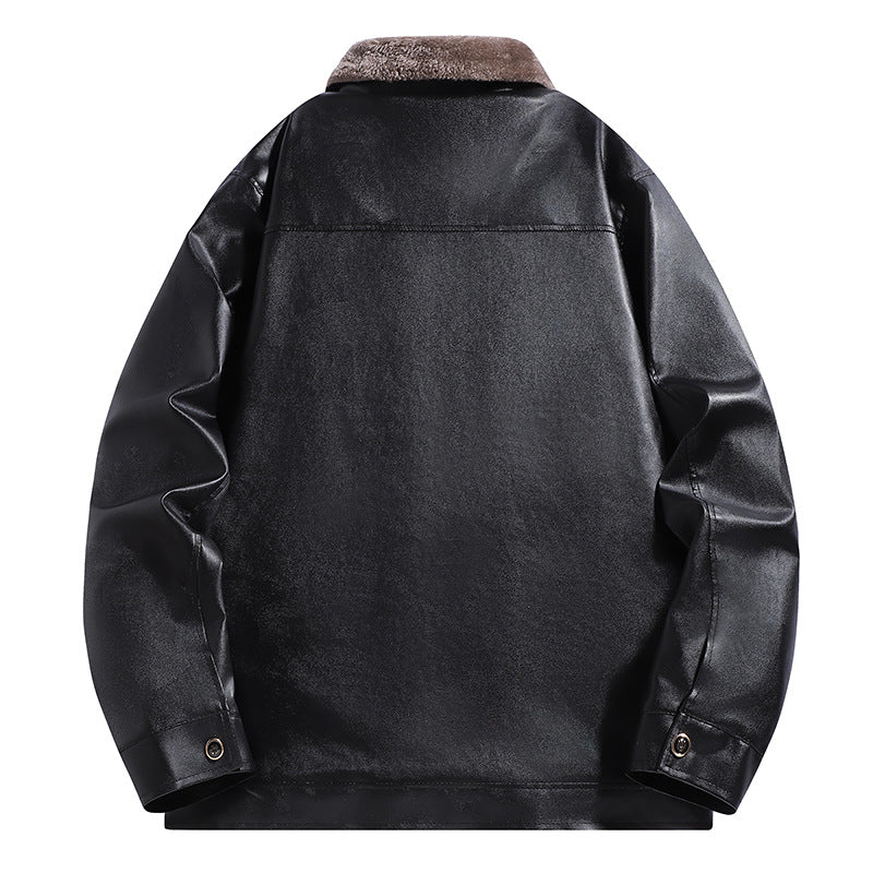 Herren Kunstleder-Fliegerjacke mit Teddyfutter und gesteppter Schulterpartie Shop Nory