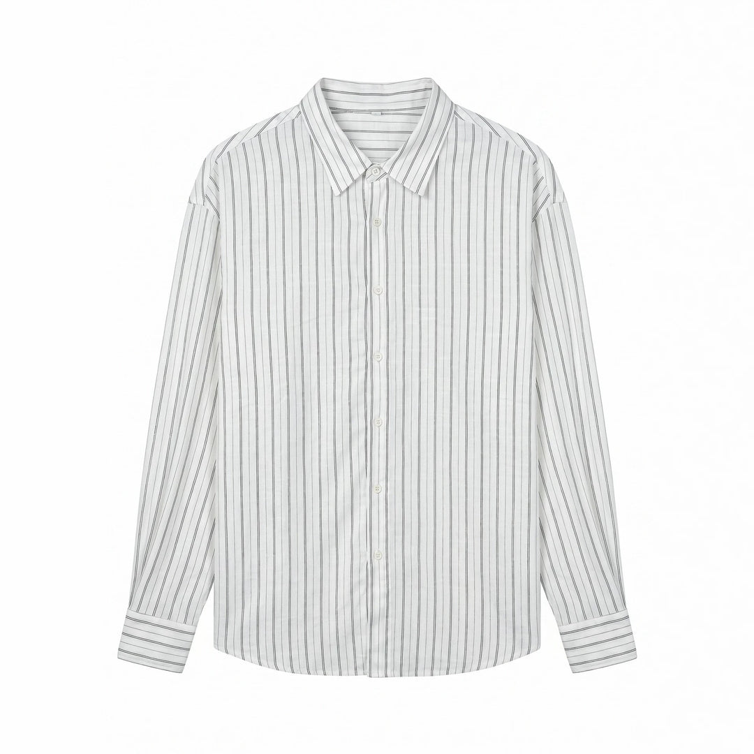 Unisex Langes Relaxed-Fit Streifenhemd mit Kentkragen und abgerundetem Saum Shop Nory