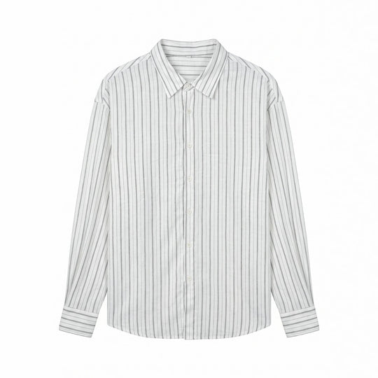 Unisex Langes Relaxed-Fit Streifenhemd mit Kentkragen und abgerundetem Saum Shop Nory