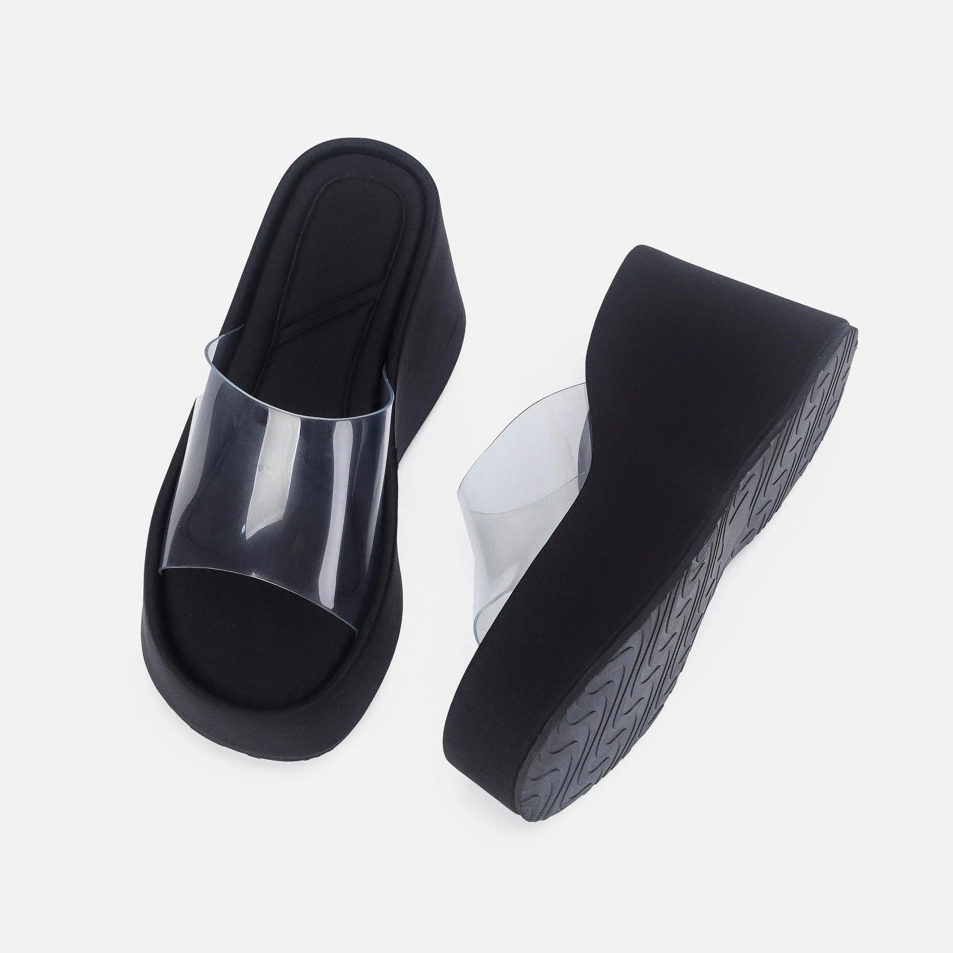 Translucent platform sandals with ankle strap
