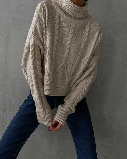 Damen Grobstrick-Rollkragenpullover mit Zopfstrick-Details Shop Nory