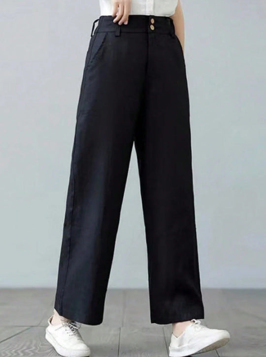 Damen Weite Leinenhose mit elastischem Bund und praktischen Seitentaschen