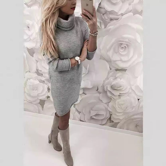 Damen Gemütliches Rollkragen Mini Kleid aus Feinstrick mit Geradem Schnitt Shop Nory
