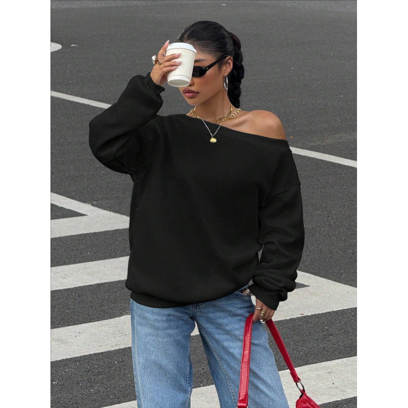 Damen Oversize Off-Shoulder Sweatshirt mit weitem Schnitt und schrägem Ausschnitt Shop Nory