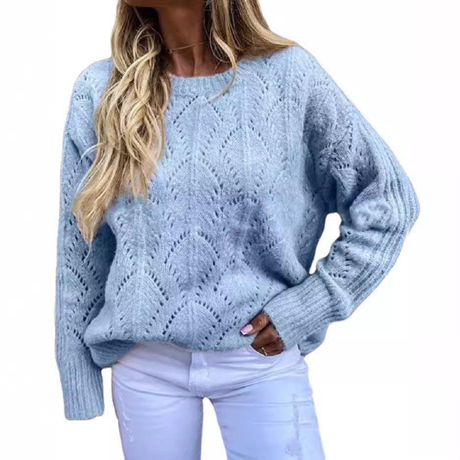 Damen Oversize Ajourstrick-Pullover mit Rundhalsausschnitt Shop Nory