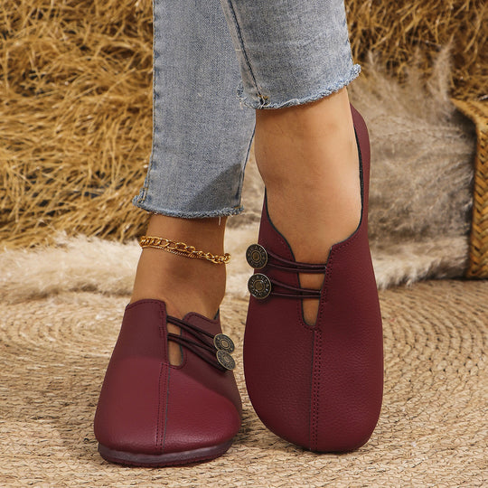 Damen Bequeme geschlossene Slipper mit Zierknöpfen und elastischer Schnürung Shop Nory