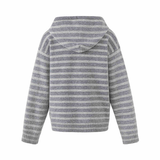 Damen Kapuzenstrickjacke mit Knopfleiste und Blockstreifen Shop Nory