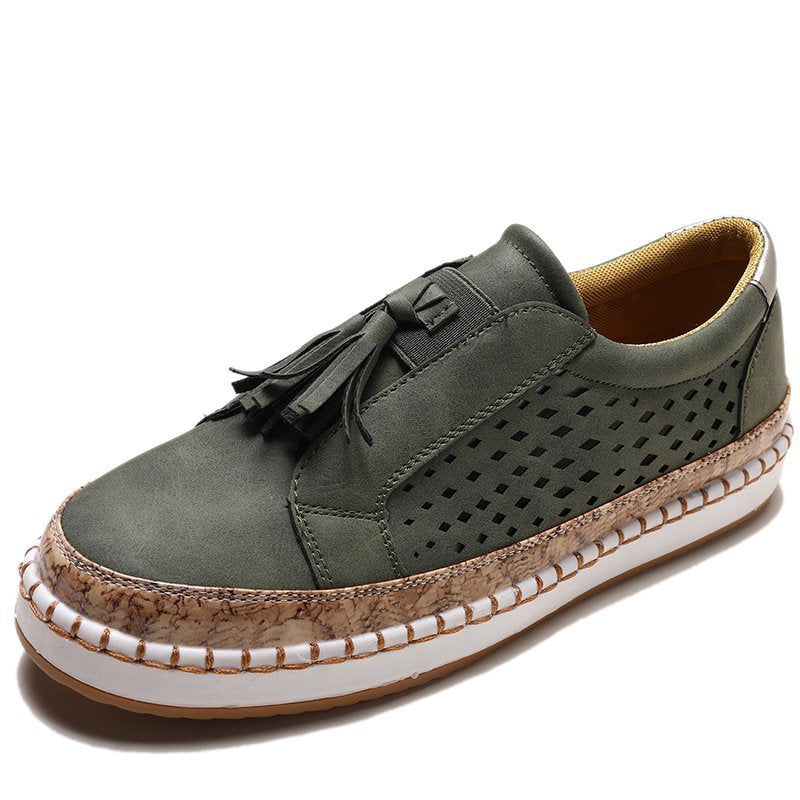 Damen perforierter Tassel-Slip-On Loafer mit Korkoptik-Plateau und gepolstertem Komfortfußbett Shop Nory