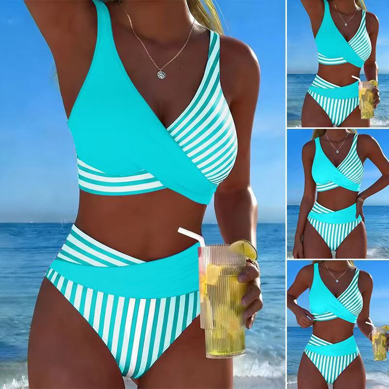 Damen Sportlicher Zweiteiliger Badeanzug mit asymmetrischem Design