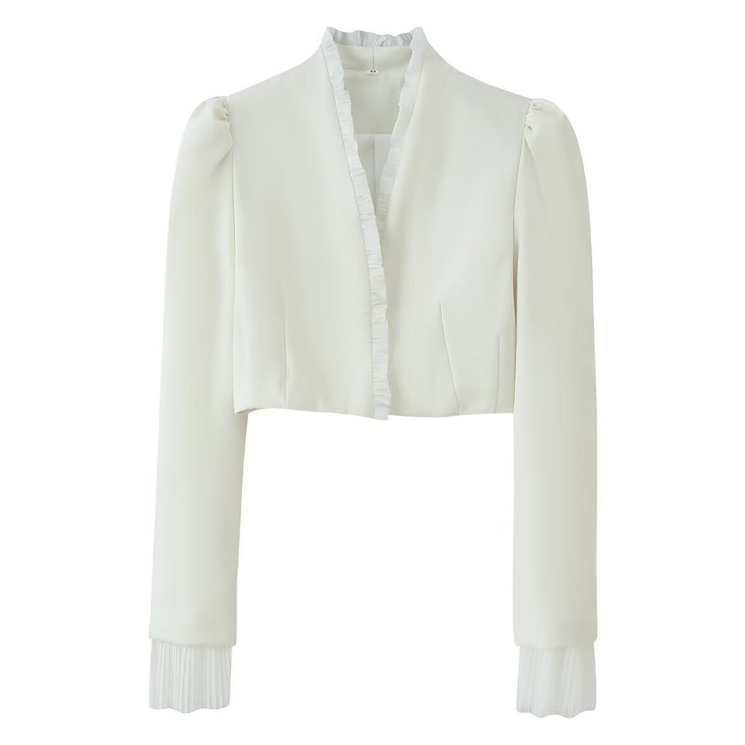 Damen Kurz-Bolerojacke mit Rüschensaum und Plissée‑Manschetten Shop Nory