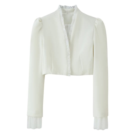 Damen Kurz-Bolerojacke mit Rüschensaum und Plissée‑Manschetten Shop Nory