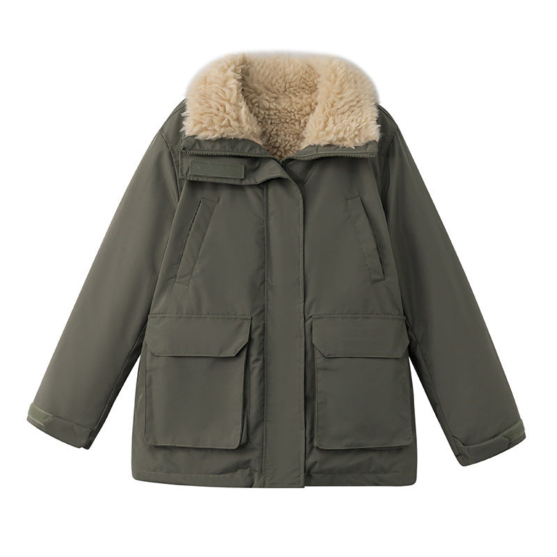 Damen nan urbaner Kurzparka mit Teddyfutter, großzügigen Pattentaschen und verdecktem Zwei-Wege-Reißverschluss Shop Nory