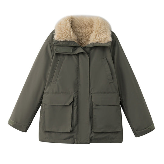 Damen nan urbaner Kurzparka mit Teddyfutter, großzügigen Pattentaschen und verdecktem Zwei-Wege-Reißverschluss Shop Nory