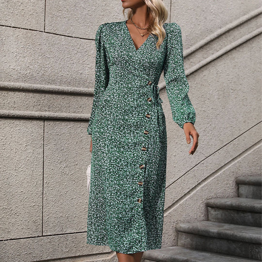 Damen Florales Wickel-Midikleid mit asymmetrischer Knopfleiste und geraffter Taille Shop Nory