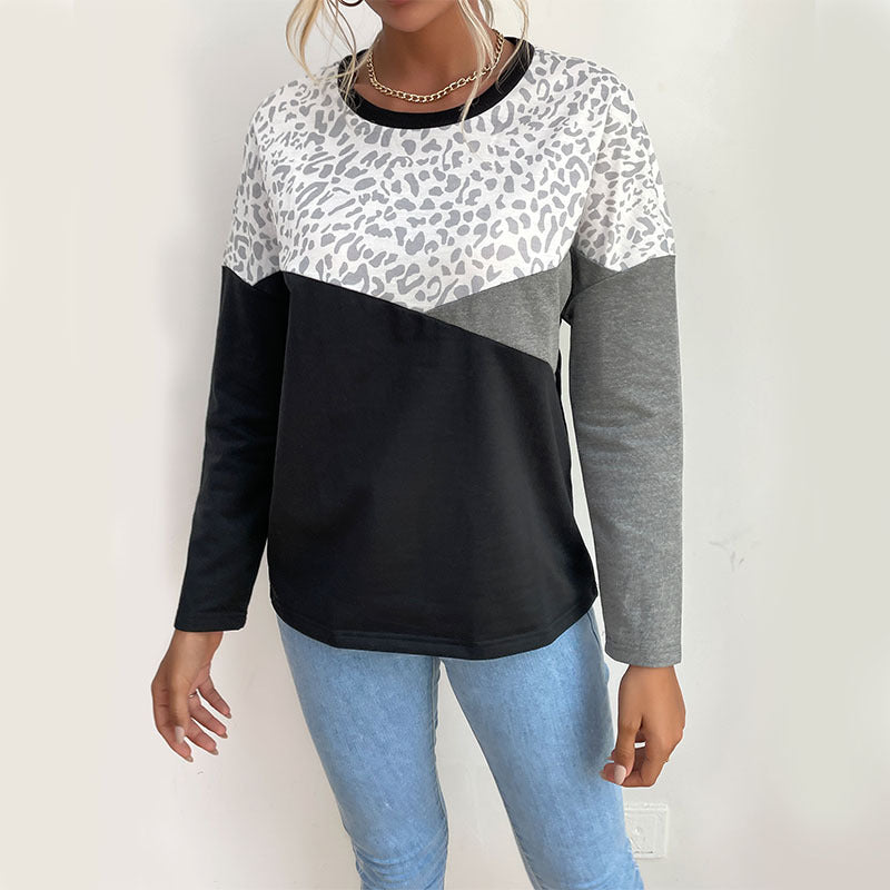 Damen Langarmshirt mit Colorblock, Leo-Print-Einsatz und lässiger Oversize‑Passform Shop Nory