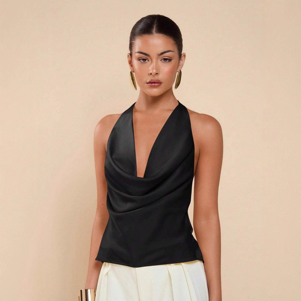 Damen Elegantes Wickeloberteil mit tiefem V-Ausschnitt und fließendem Stoff