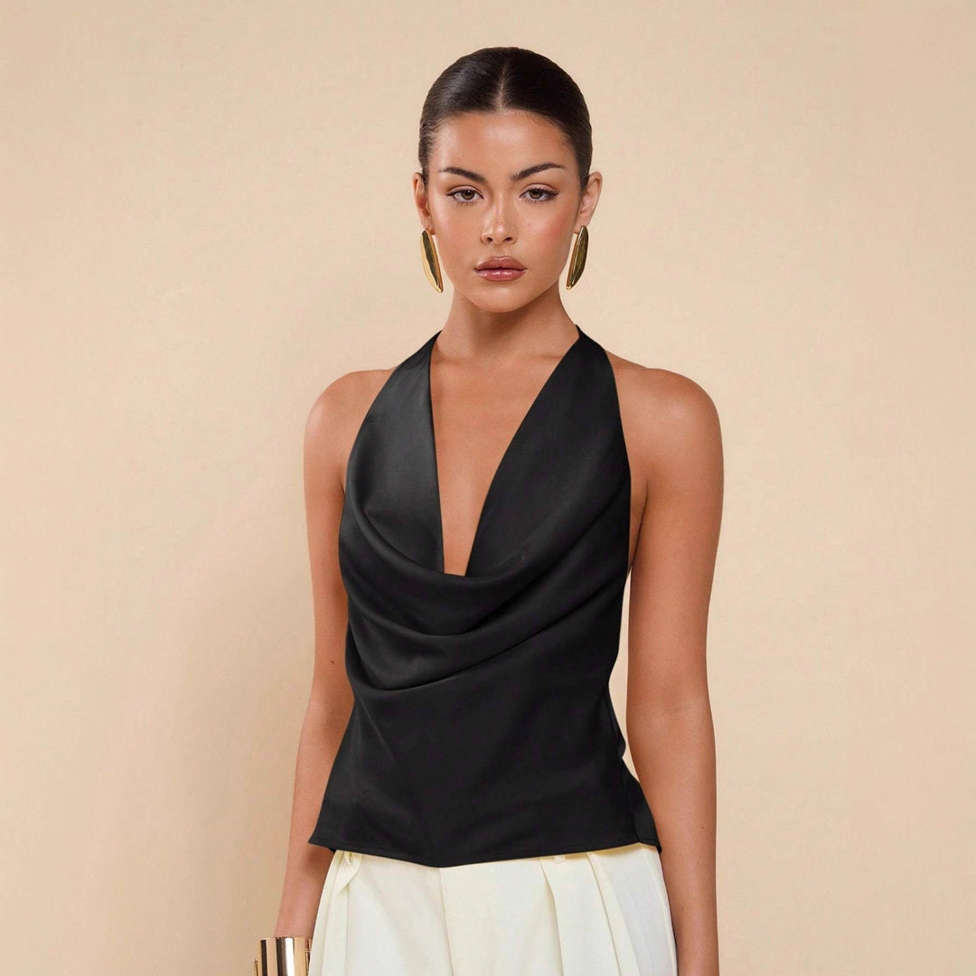 Damen Elegantes Wickeloberteil mit tiefem V-Ausschnitt und fließendem Stoff