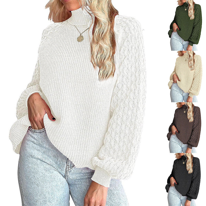 Damen Feinstrickpullover mit Rollkragen und voluminösen Zopfmuster-Ärmeln Shop Nory
