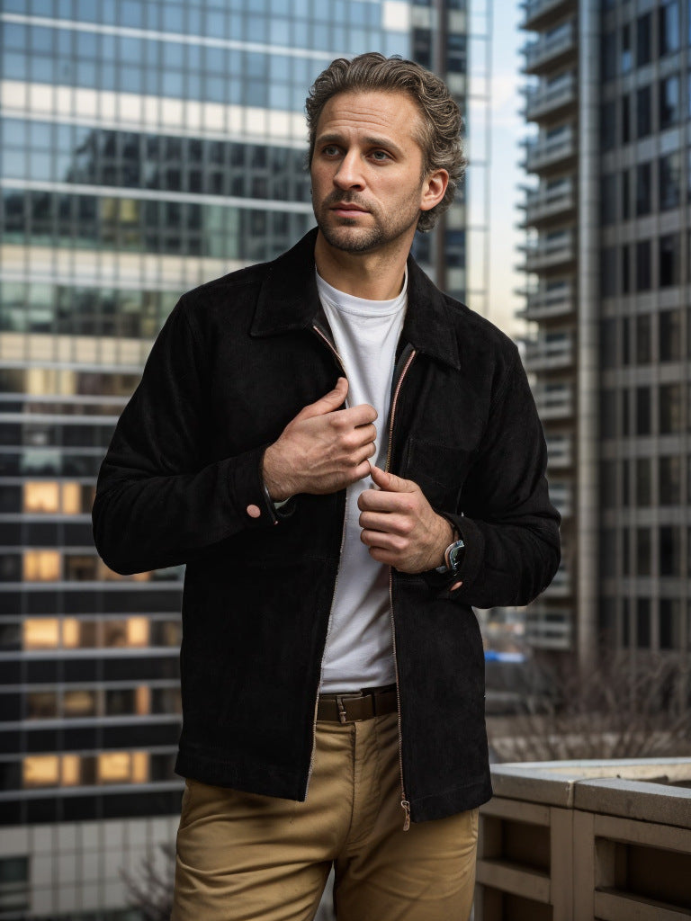 Herren Velourslederjacke mit Stehkragen und Brusttasche Shop Nory