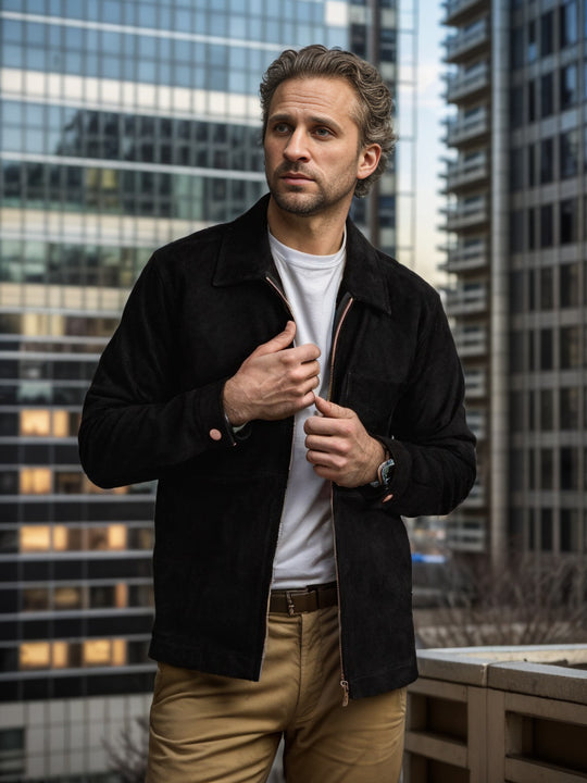 Herren Velourslederjacke mit Stehkragen und Brusttasche Shop Nory