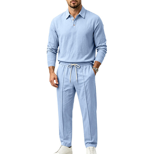Herren Langarm-Henley-Lounge-Set aus leichter Baumwollmischung mit Kordelzug Shop Nory