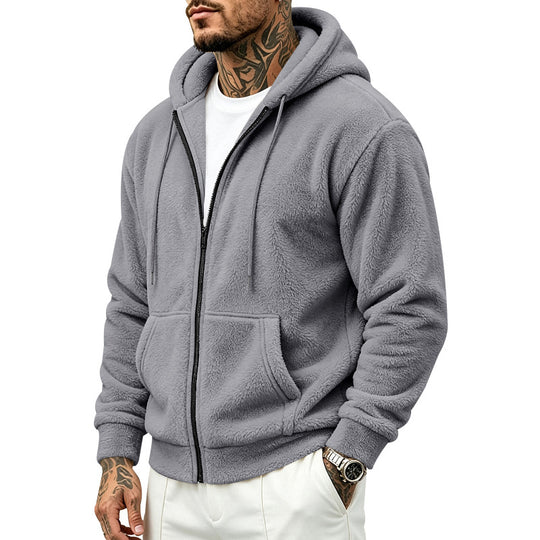 Herren Fleece-Kapuzenjacke mit Teddy-Innenfutter, durchgehendem Reißverschluss und Kängurutaschen Shop Nory