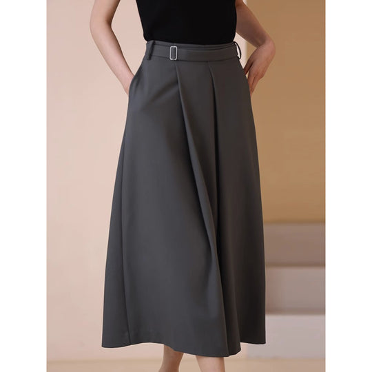 Damen Eleganter, weit geschnittener Maxirock mit Taillengürtel Shop Nory