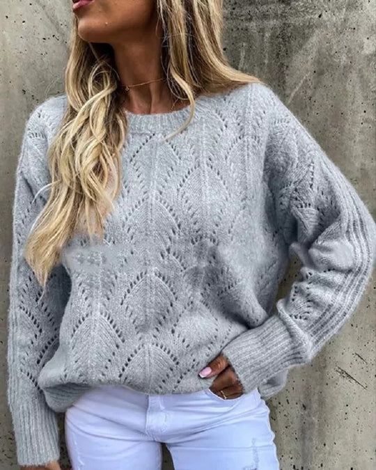 Damen Oversize Ajourstrick-Pullover mit Rundhalsausschnitt Shop Nory