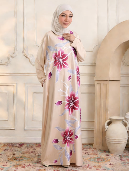 Damen Maxikleid im Kaftan-Stil mit handbemaltem Blumenprint Shop Nory