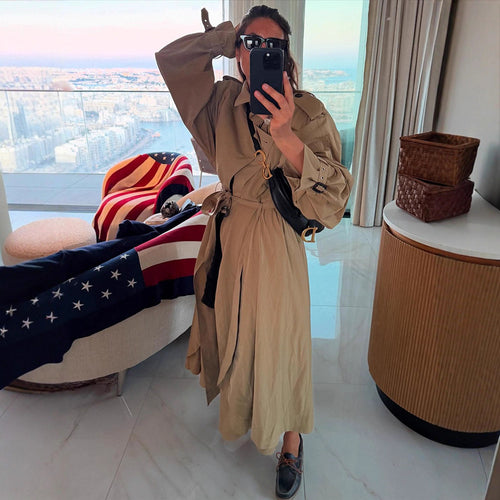 Damen Oversize-Trenchcoat mit voluminösen Ballonärmeln, Kordelzug und abnehmbarer Kapuze Shop Nory