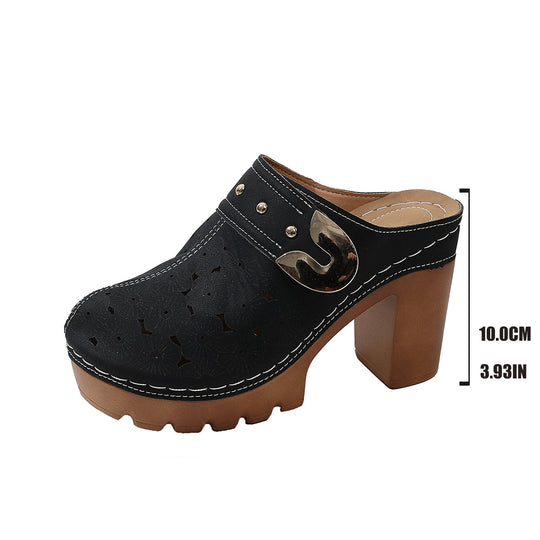 Damen Plateau-Clogs mit floralem Perforationsmuster, dekorativer Metallschnalle und hohem Blockabsatz Shop Nory