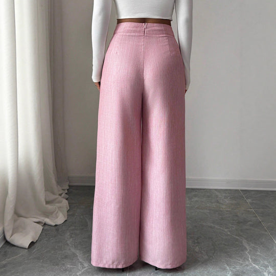 Damen Hochtaillierte Palazzohose mit asymmetrischer Knopfblende und Bundfalte Shop Nory