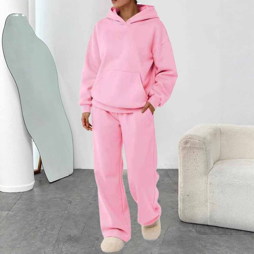 Damen nan zweiteiliges Freizeit-Lounge-Set mit Kapuzenpullover, Kängurutasche und gerader Loungehose aus weichem Baumwollmix Shop Nory