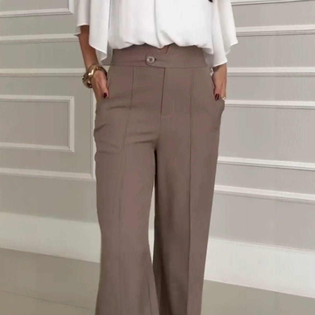 Damen Hochtaillierte Palazzo-Hose mit Bügelfalte, geradem Bein und Eingrifftaschen Shop Nory