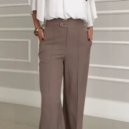 Damen Hochtaillierte Palazzo-Hose mit Bügelfalte, geradem Bein und Eingrifftaschen Shop Nory