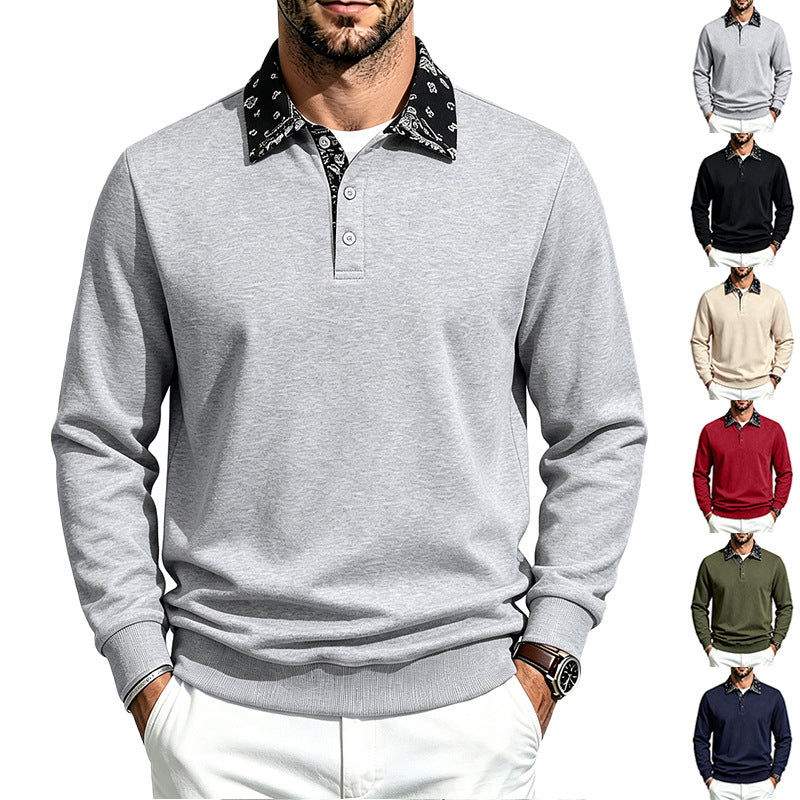 Herren Langarm-Polo aus Baumwollmischung mit kontrastierendem Hemdkragen Shop Nory